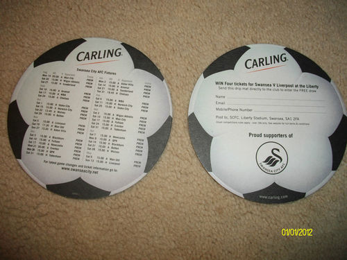 Carling beer mat dedicated to Swansea City FC