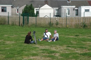 Helen Iles from Undercurrents talking to Roy and Jason Griffiths - somewhere in the East Stand!