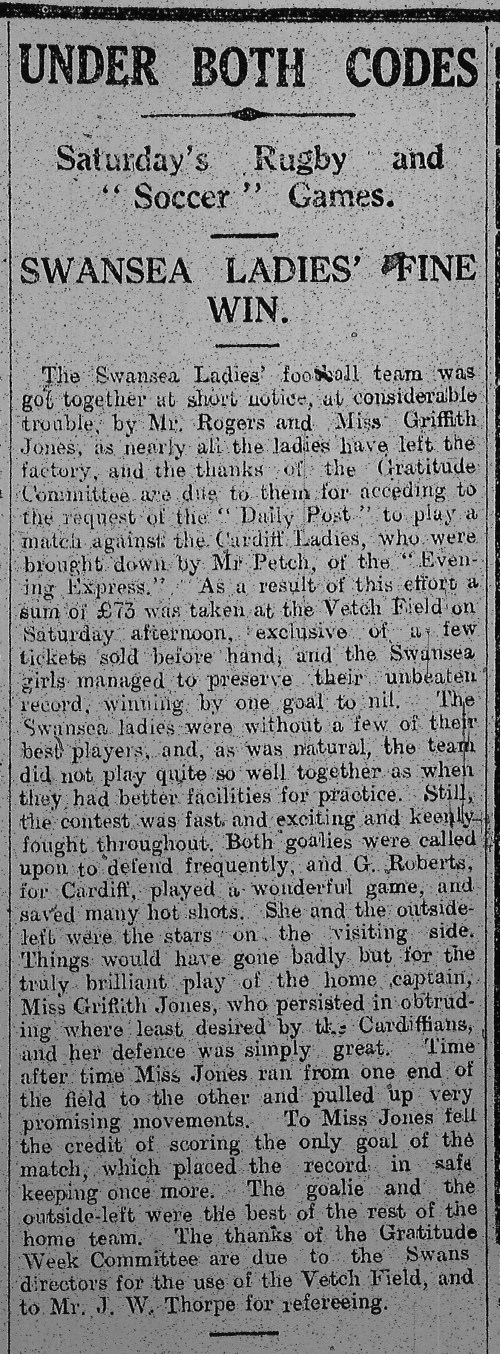 Swansea V Cardiff Ladies report